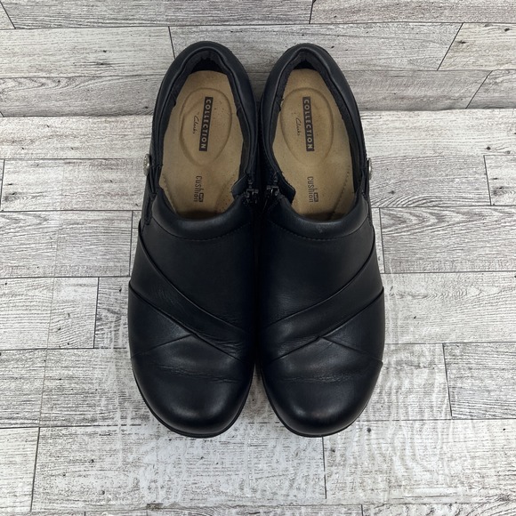 Clarks Channing Ann Black Leather Zip Comfort Loafer Shoes Women Size 9.5M - Picture 9 of 10